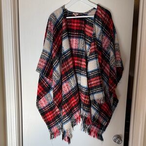 Plaid Fringe Poncho